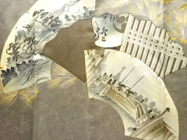 JAPANESE KIMONO / ANTIQUE ANTIQUE JII-GAMI / PERIOD FIGURES / LANDSCAP
